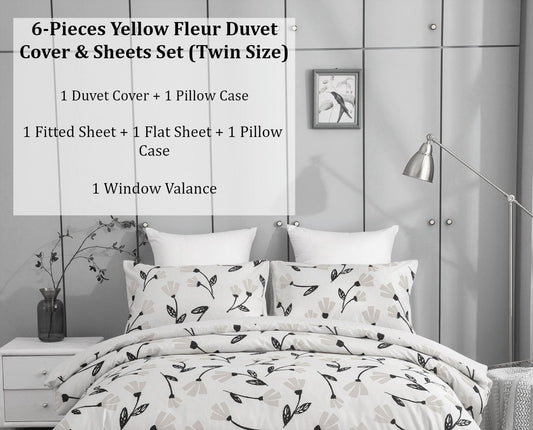 DaDa Bedding Yellow Fleur Duvet Cover, Sheets & Valance Set