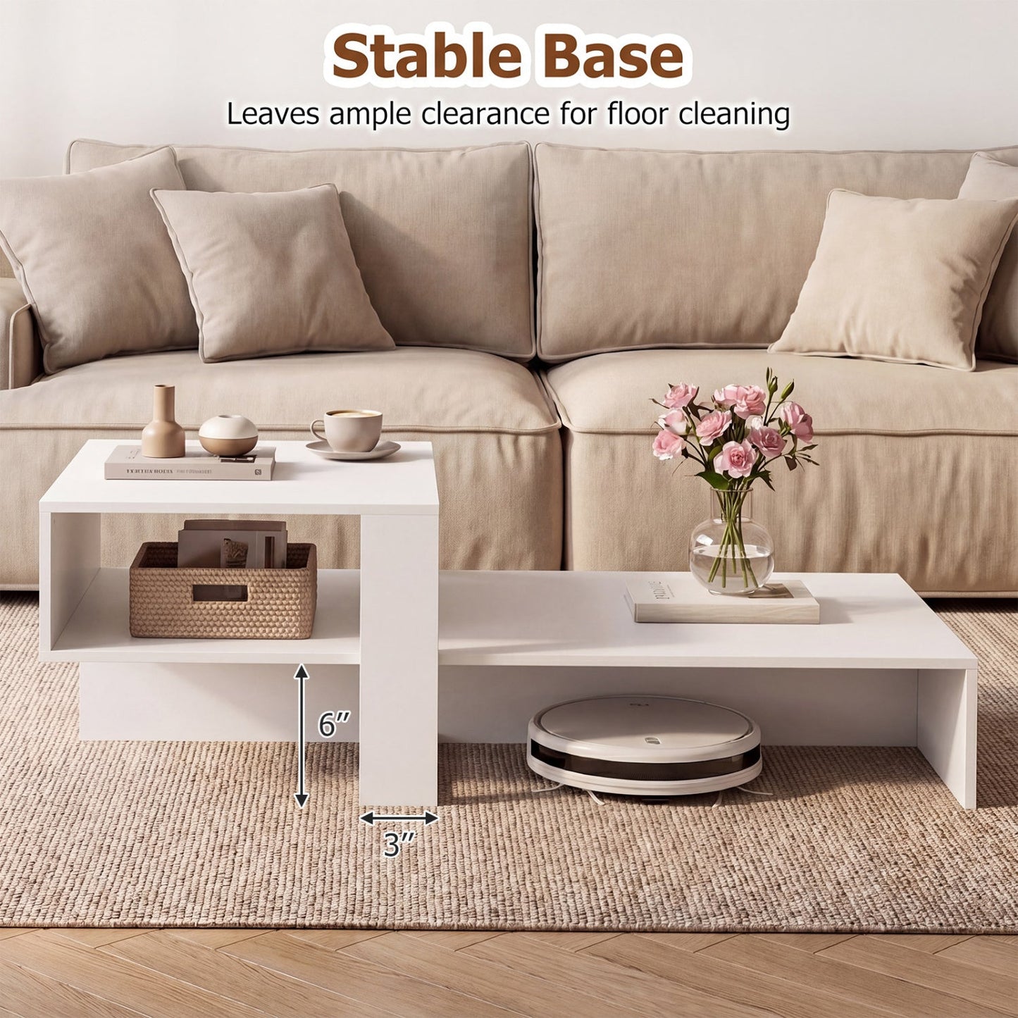 2-Tier Coffee Table with Open Storage Shelf