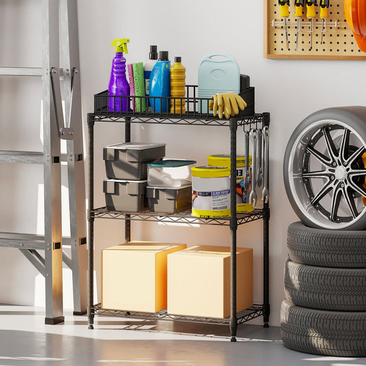 3-Tier Metal Storage Shelving Unit Set of 2 with V-Shaped Wire Rack-Black