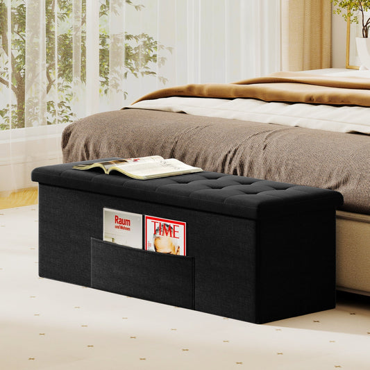 43" Folding Storage Ottoman Bench with Padded Seat