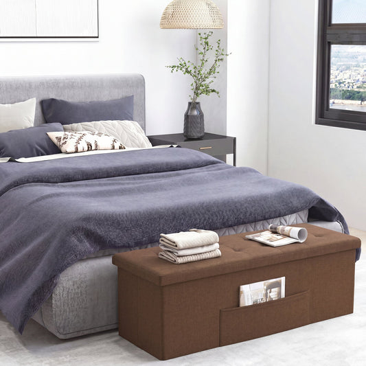 43-Inch Folding Storage Ottoman Bench with Padded Seat