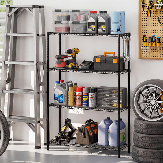4-Tier Metal Storage Shelving Unit with V-Shaped Wire Rack and 1000 LBS Capacity-Black