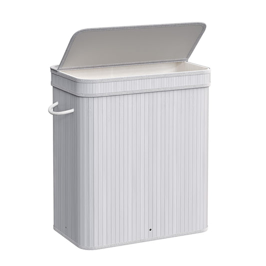 SONGMICS Laundry Hamper with Lid Bamboo Laundry Basket Removable Machine Washable Laundry Basket with Handles 26.4-Gallons for Laundry Room Bedroom Bathroom Dove Gray ULCB063G01