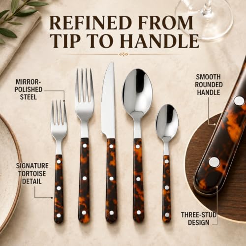 Premium Stainless Steel Flatware Set, 20 Piece Tortoise