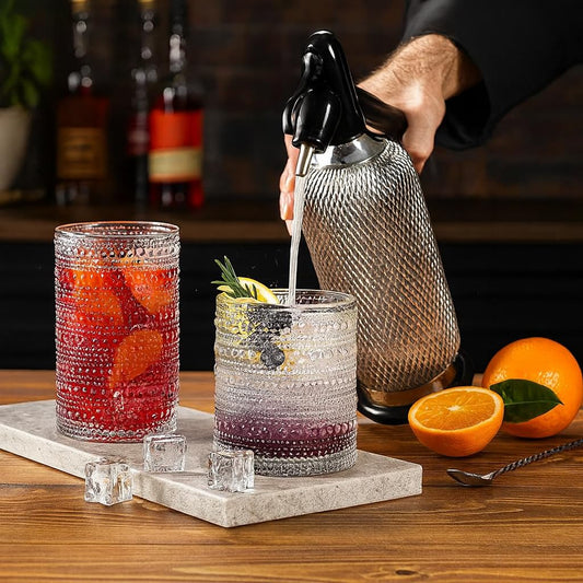Khen Hobnail Drinking Glasses with Straws | Clear Colors | Set of 12