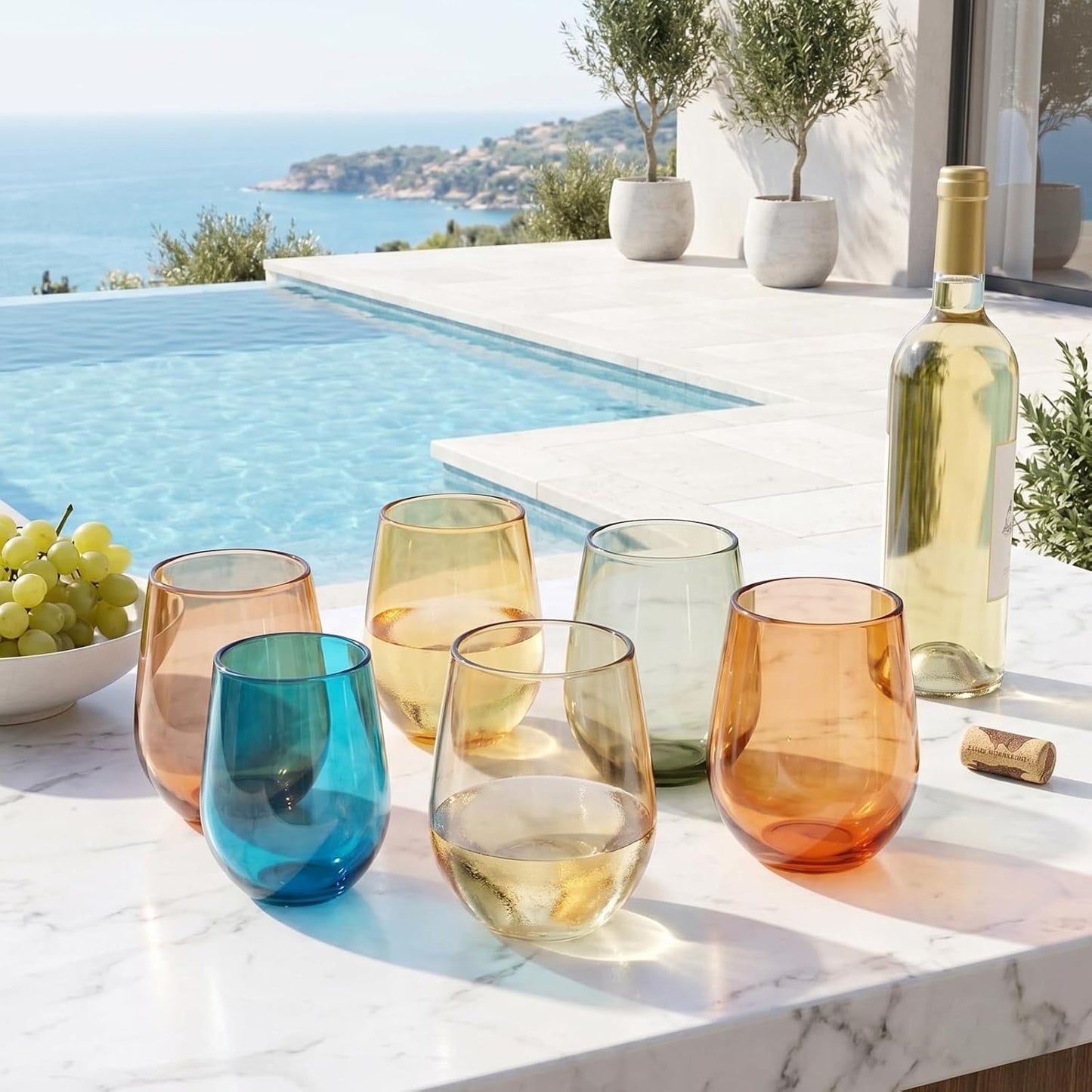 Eze Acrylic Stemless Wine Glassware, Set of 12