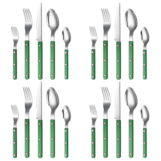 Khen Green Cutlery Set of 20 –18/8 Stainless Steel Flatware