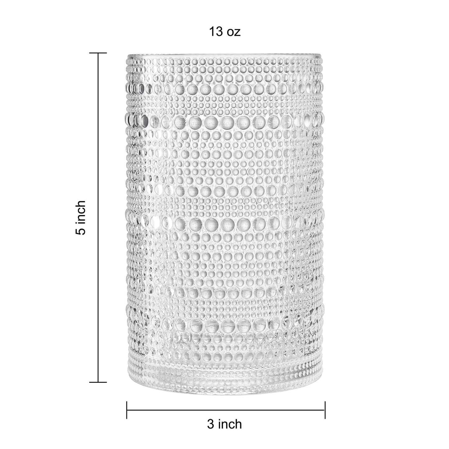 Khen Hobnail Drinking Glasses with Straws | Clear Colors | Set of 12