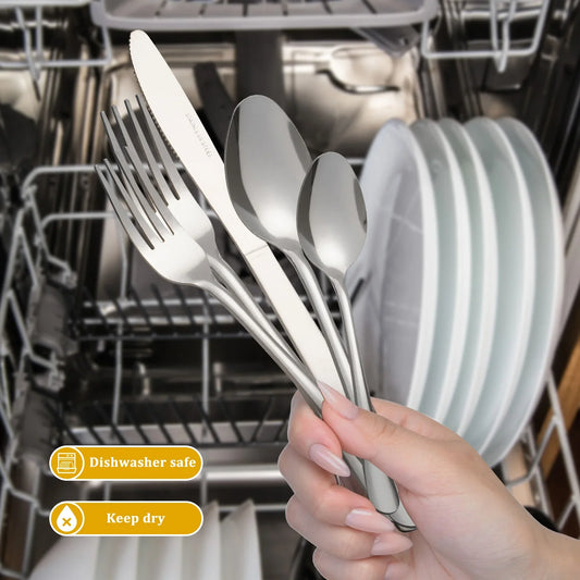 HANSMART 60Pcs Stainless Steel Flatware Set Dishwasher Safe