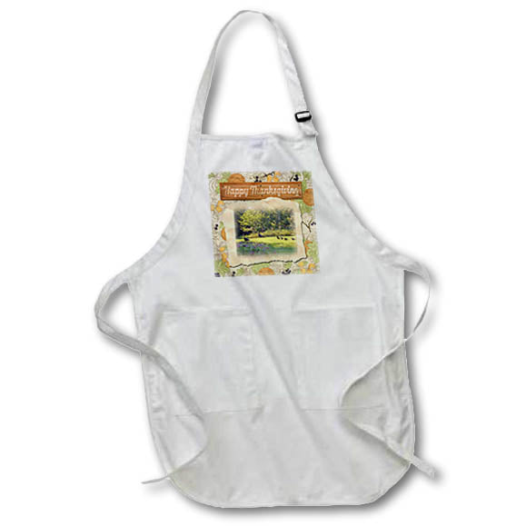 Apron - Turkey Family Photo, Happy Thanksgiving on Wooden Sign, Pumpkin Design Thanksgiving Design and Photography