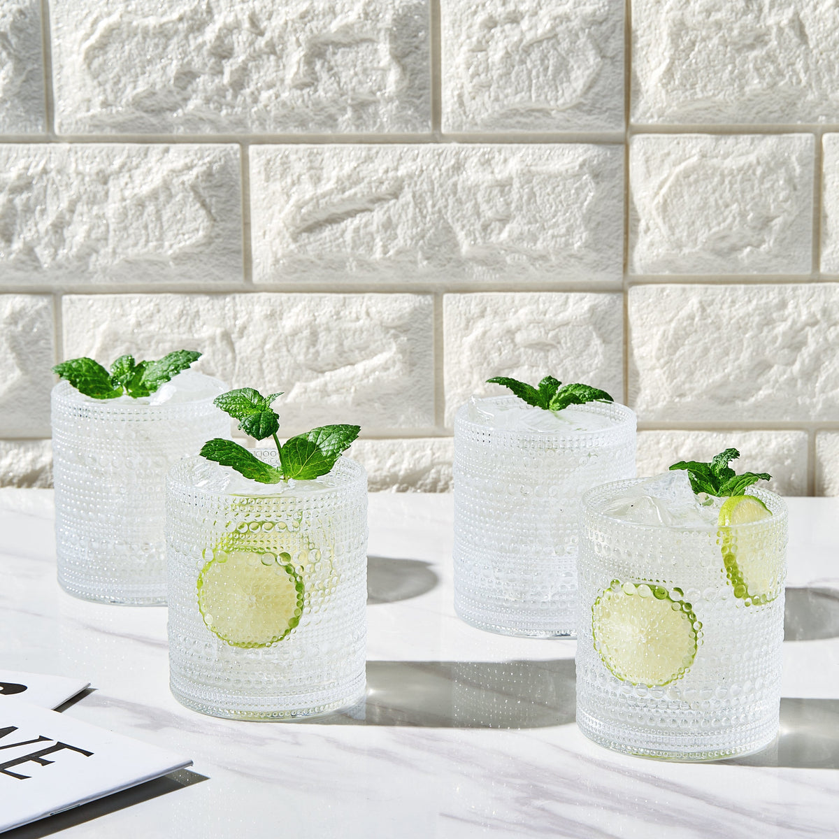 Barcelona Acrylic Hobnail Lowball Whiskey Glassware, Set of 4
