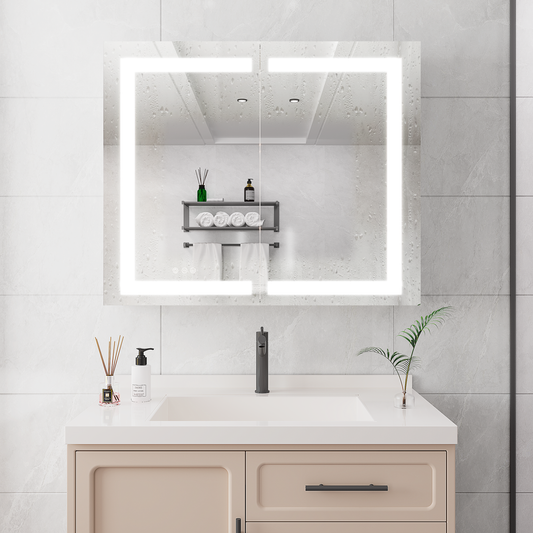 36 x 30 inch Medicine Cabinet with LED Vanity Mirror Anti-Fog Recessed or Surface Mount Waterproof DimmableAluminum 3000K~6000K Lighted Double Door Bathroom Cabinet with Touch Switch