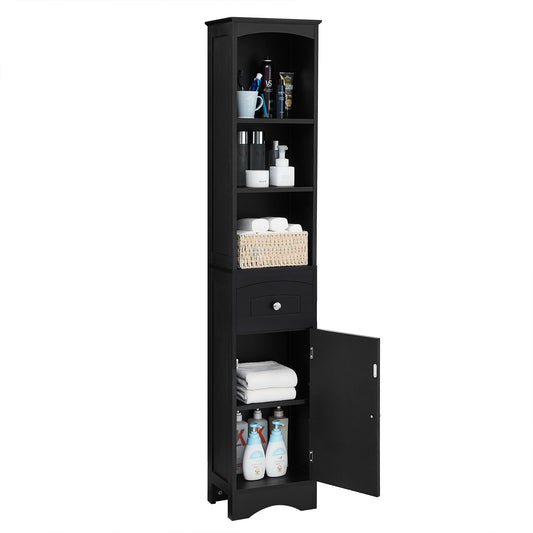 Tall Bathroom Cabinet, Freestanding Storage Cabinet with Drawer, MDF Board, Adjustable Shelf, Black
