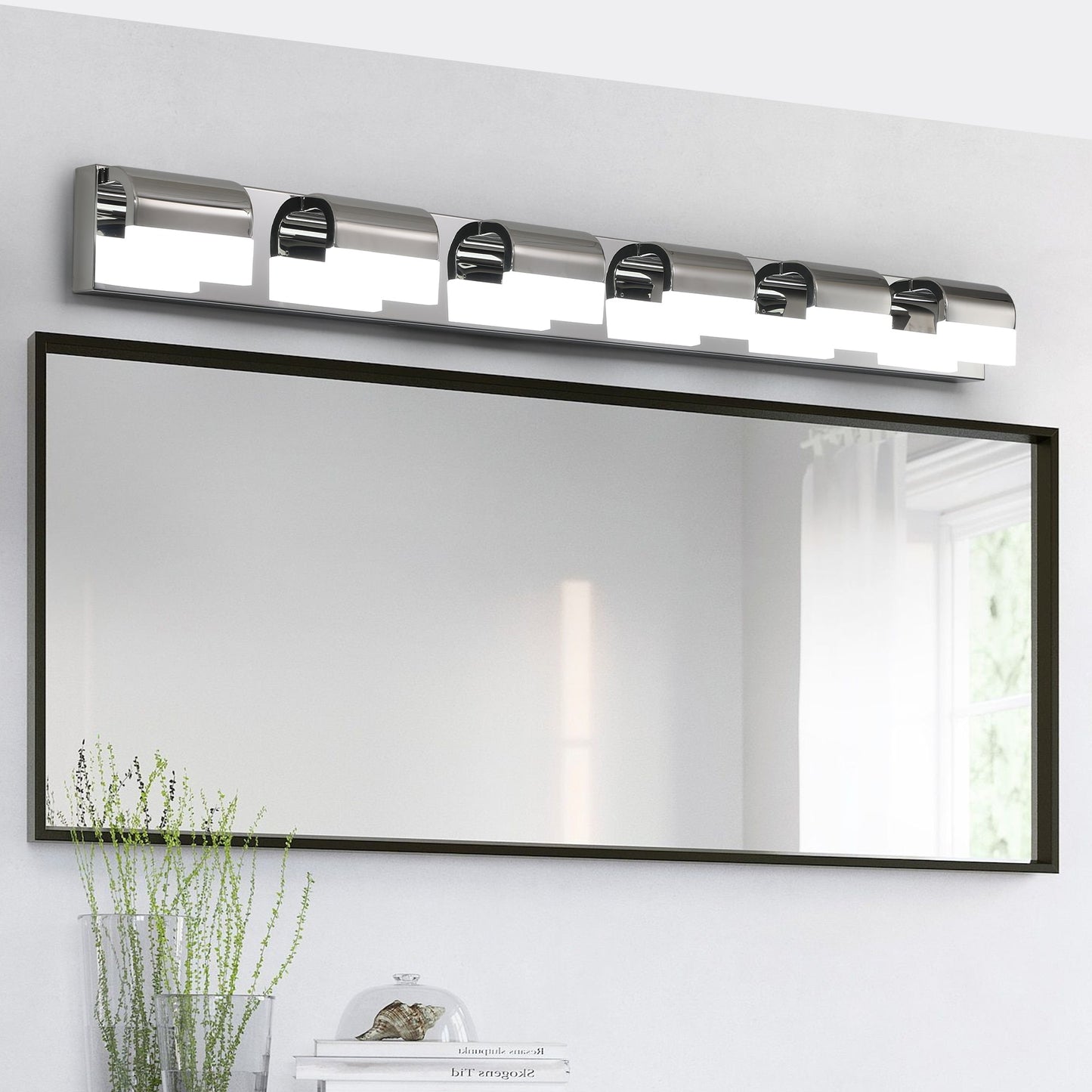 LED Bathroom Vanity Light | 3/4/5/6-Light Chrome Stainless Steel Wall Sconce with Acrylic Shade — Over Mirror, Moisture-Proof