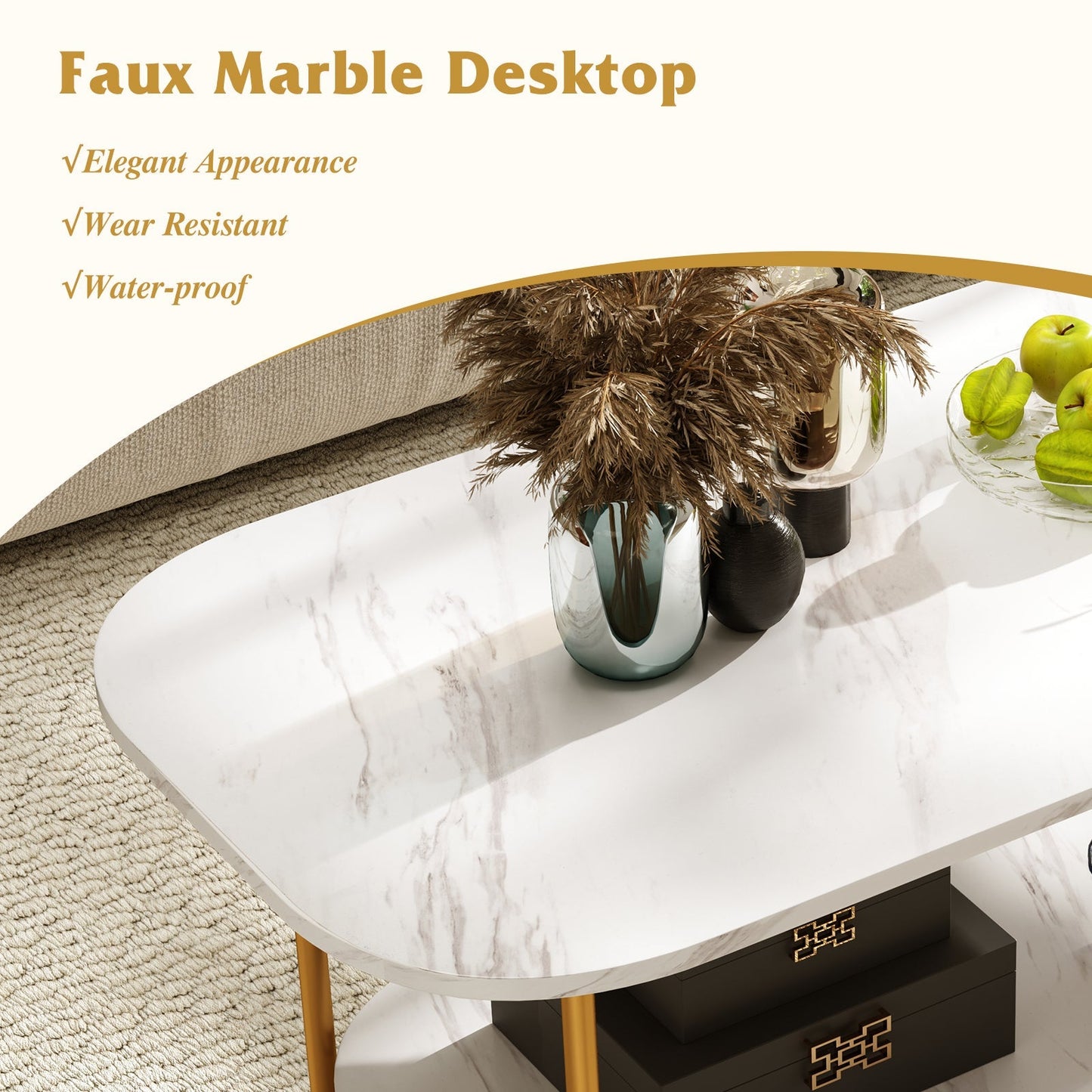 Modern 2-tier Faux Marble Top Coffee Table-White