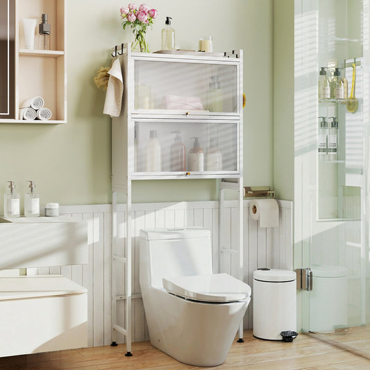 Over-the-toilet Cabinet Bathroom Organizer with 2 Flip-up Cabinets