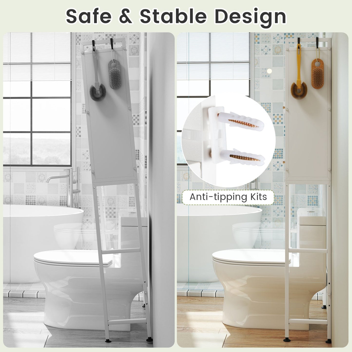 Over-the-toilet Cabinet Bathroom Organizer with 2 Flip-up Cabinets