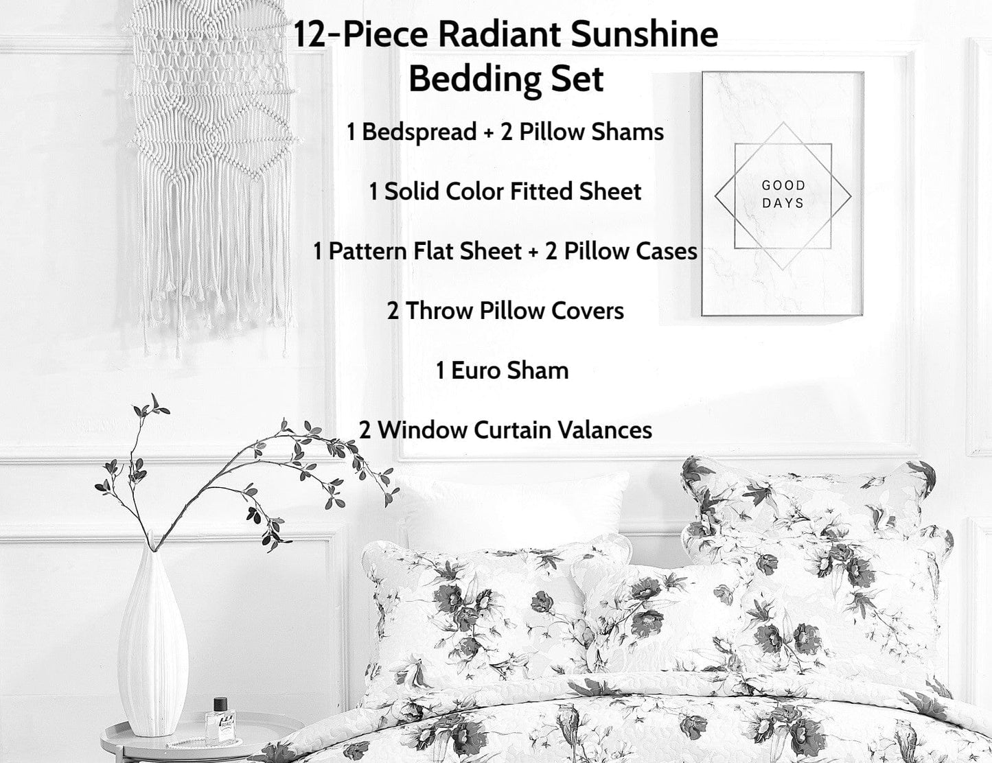 DaDa Bedding Sunshine Yellow Hummingbird Floral Bed in a Bag Set
