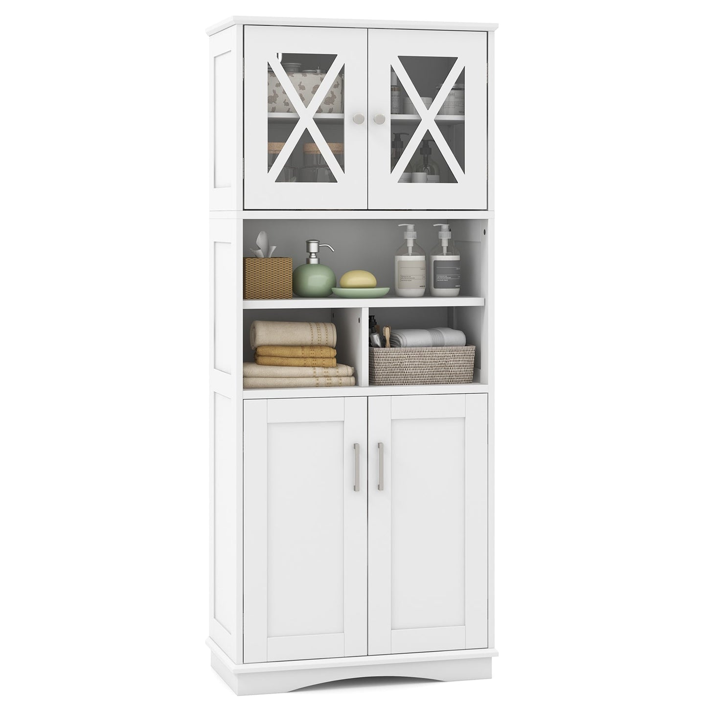 Tall Bathroom Cabinet Large Floor Storage Cabinet with Acrylic Doors and 3 Cubes