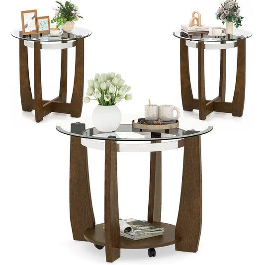 Tempered Glass Coffee Table Set of 3 for Living Room Bedroom