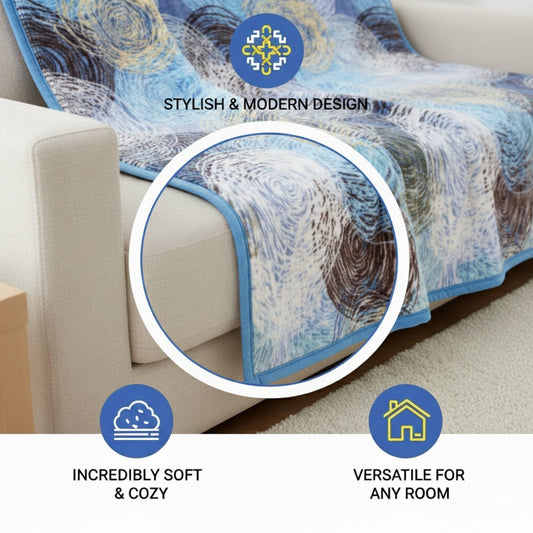 DaDa Bedding Swirly Navy Blue Lagoon Abstract Mink Flannel Fleece Throw Blanket (XY9897)