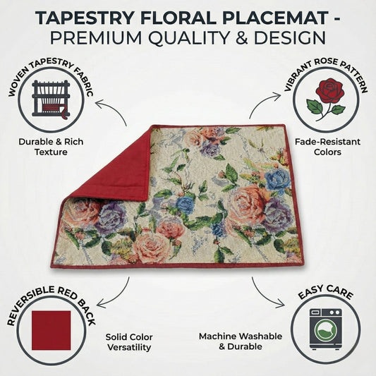 DaDa Bedding Set of 4-Pieces Vintage Romantic Roses Lovely Pink Floral Tapestry Placemats 13” x 19” (879)