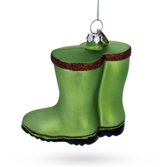 Green Rubber Boots Glass Christmas Ornament