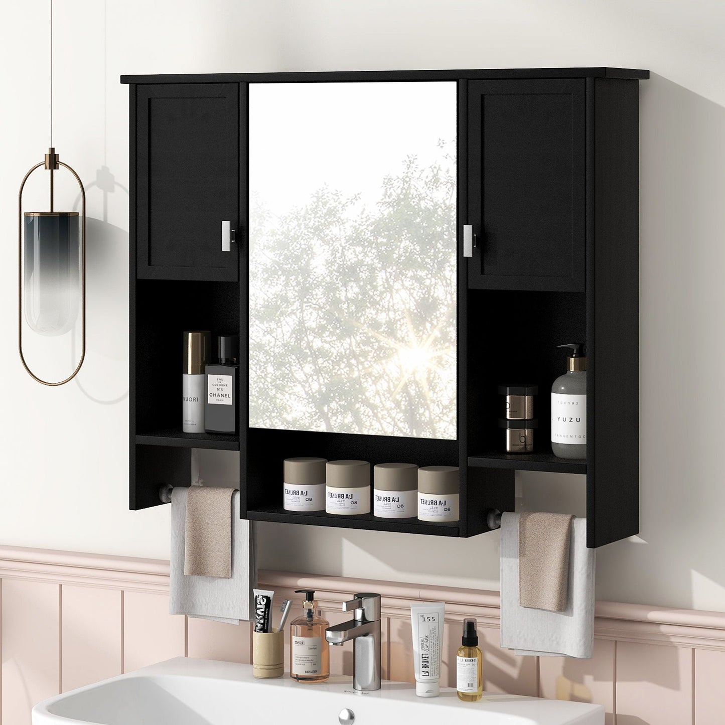 Wall Mounted Bathroom Storage Cabinet With Mirror, Medicine Cabinet With Towel Bar