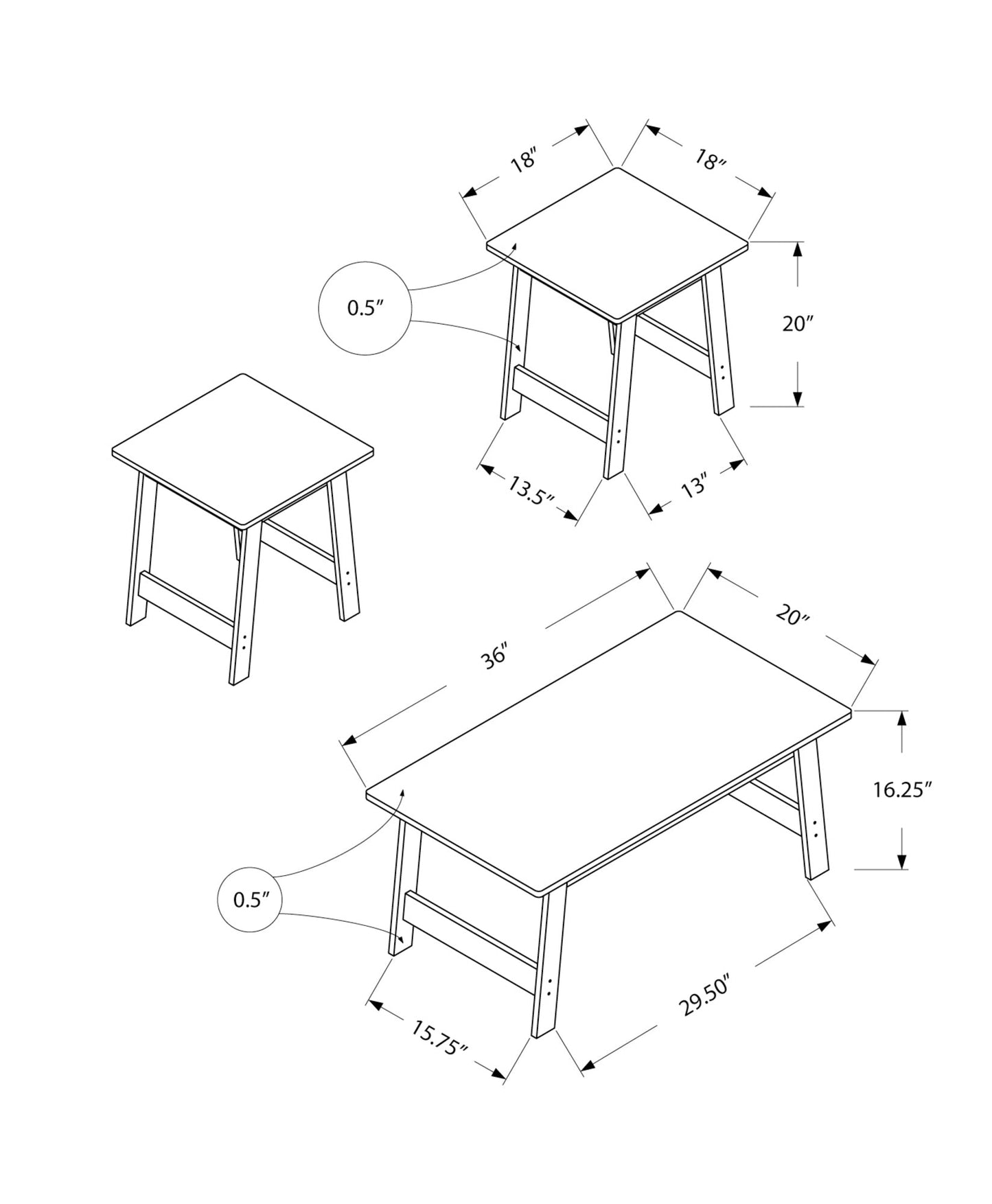 3-Piece Table Set - Coffee, End, Side, Accent