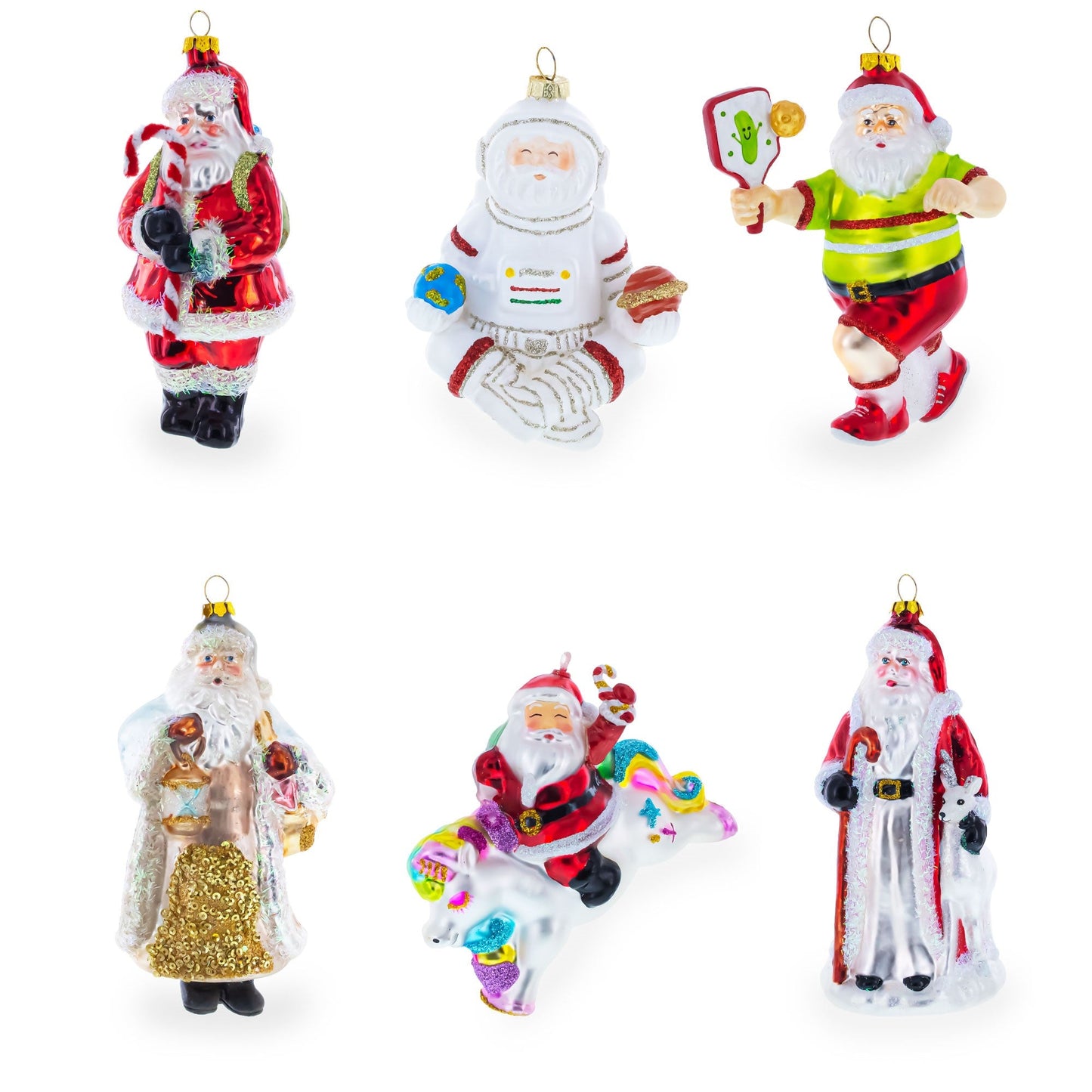 Beach Santa with Unicorn Floatie Glass Christmas Ornament