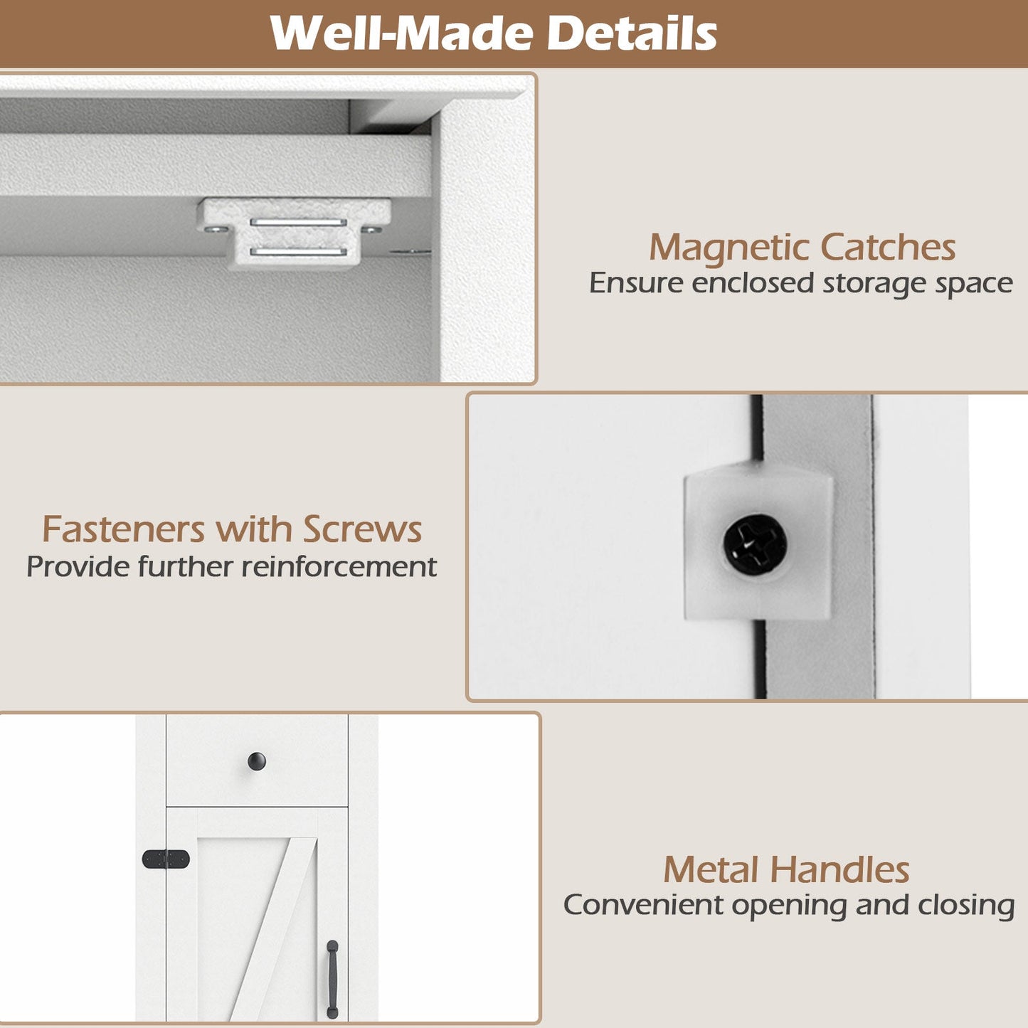 68 inch Tall Bathroom Cabinet with Barn Door Narrow Slim Storage Organizer Unit with Drawer-White