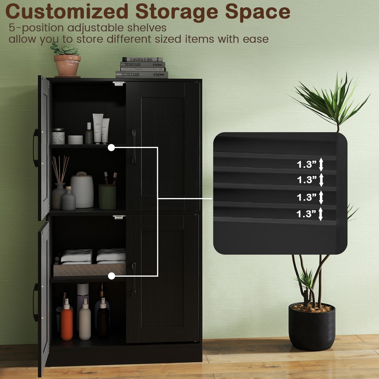 Bathroom Cabinet 43.5 inch Storage Cabinet with Doors and Adjustable Shelves