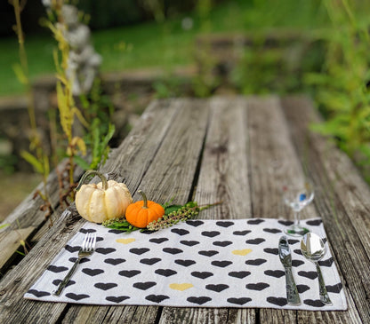 DaDa Bedding Set of 4-Pieces Valentine's day Yellow & Black Hearts Tapestry Dining Table Placemats 13” x 19” (18113)