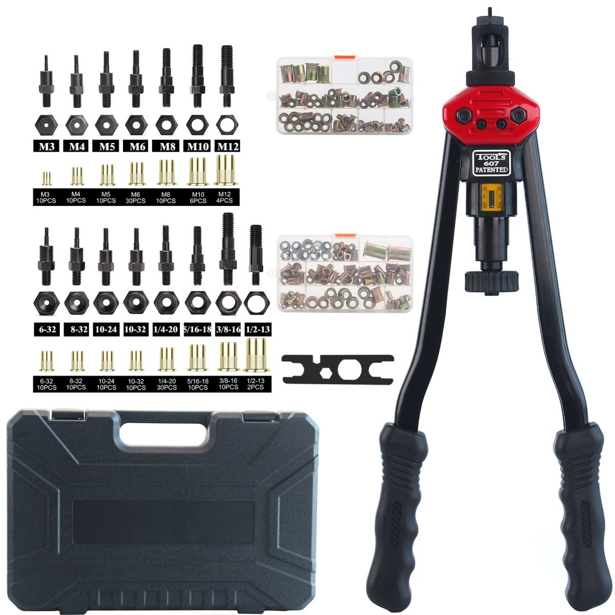 16" Rivet Nut Gun Kit Nut Sert Rivnut Tool With 15pcs Metric and UNC Mandrels