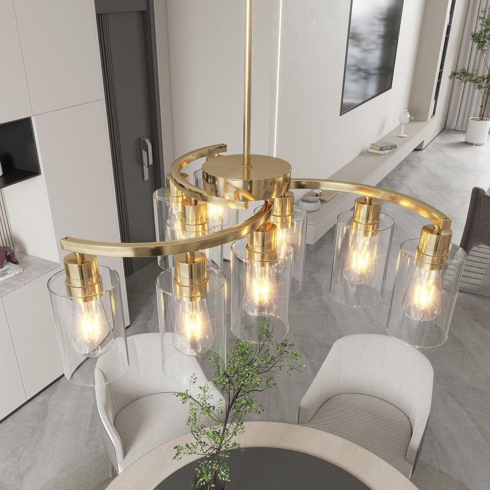 6/9-Light Modern Farmhouse Chandelier | Black, Chrome or Gold with Clear Glass Shades — Adjustable Height, Dimmable, Dining Room & Kitchen Island