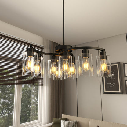 6/9-Light Modern Farmhouse Chandelier | Black, Chrome or Gold with Clear Glass Shades — Adjustable Height, Dimmable, Dining Room & Kitchen Island