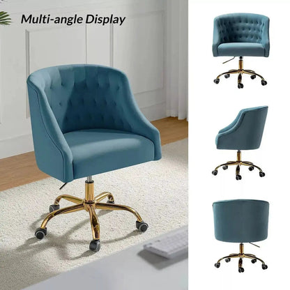 Curvaceous Velvet Swivel Office Chair with Gold Base