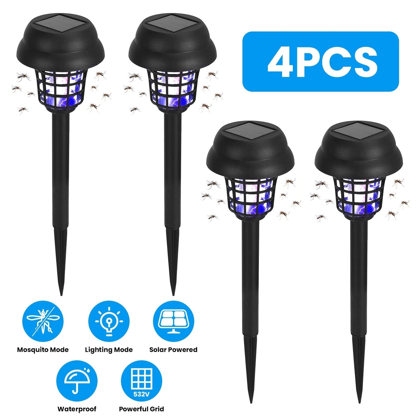 4 Pack Solar Powered Mosquito Zapper Outdoor Insect Killer Torch Waterproof Bug Zapper with UV Light White Light for Yard Garden Farm Patio