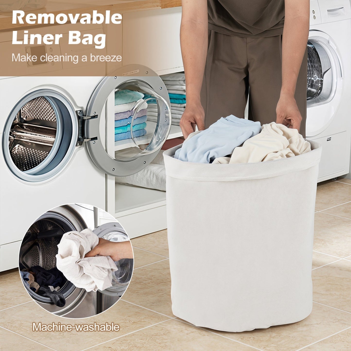 15 Gallon Bamboo Laundry Hamper with Removable Liner