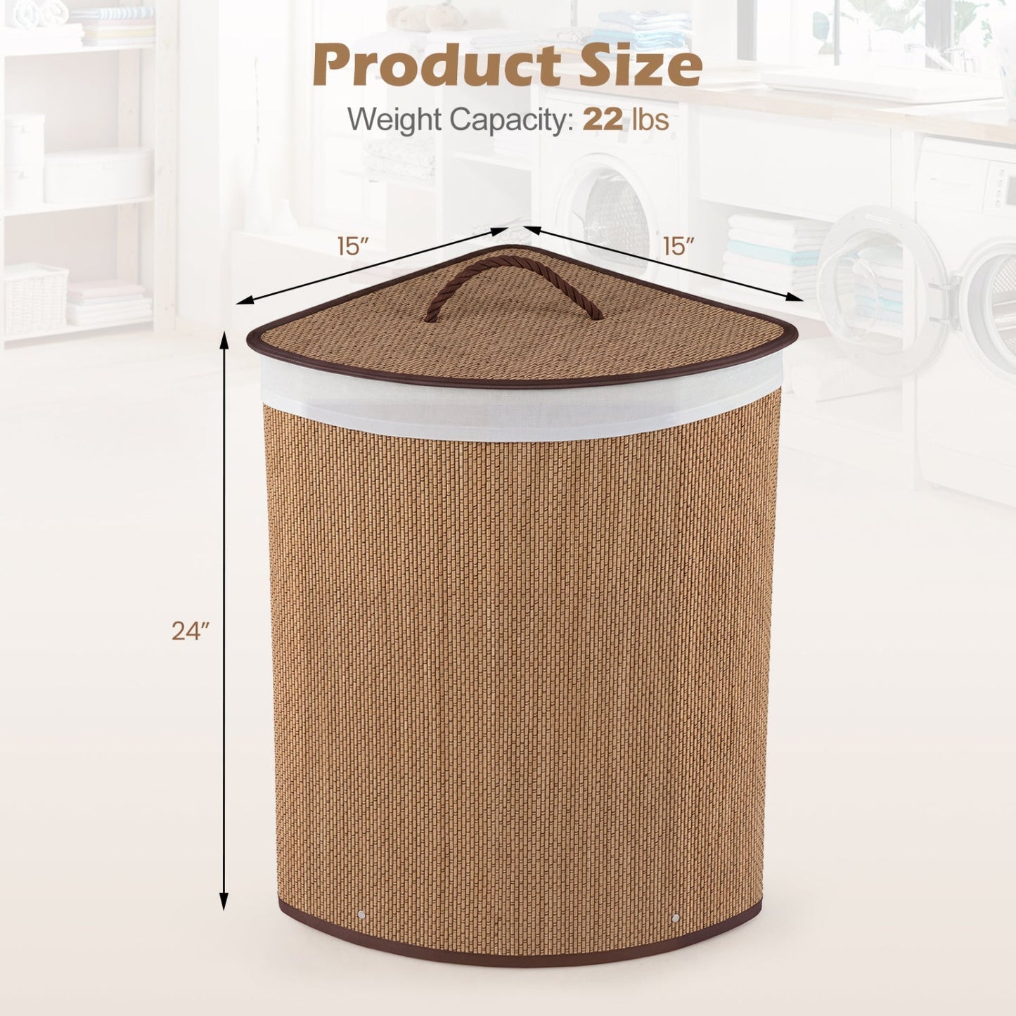 15 Gallon Bamboo Laundry Hamper with Removable Liner