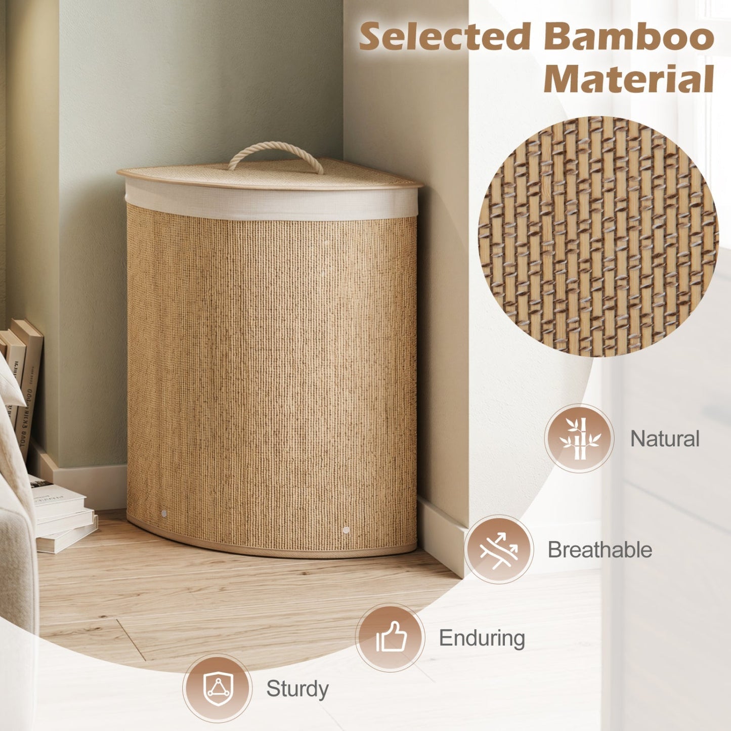 15 Gallon Bamboo Laundry Hamper with Removable Liner