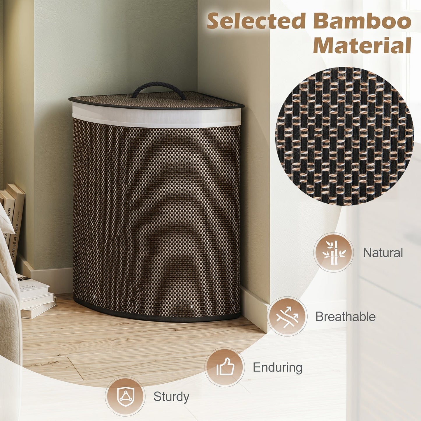 15 Gallon Bamboo Laundry Hamper with Removable Liner