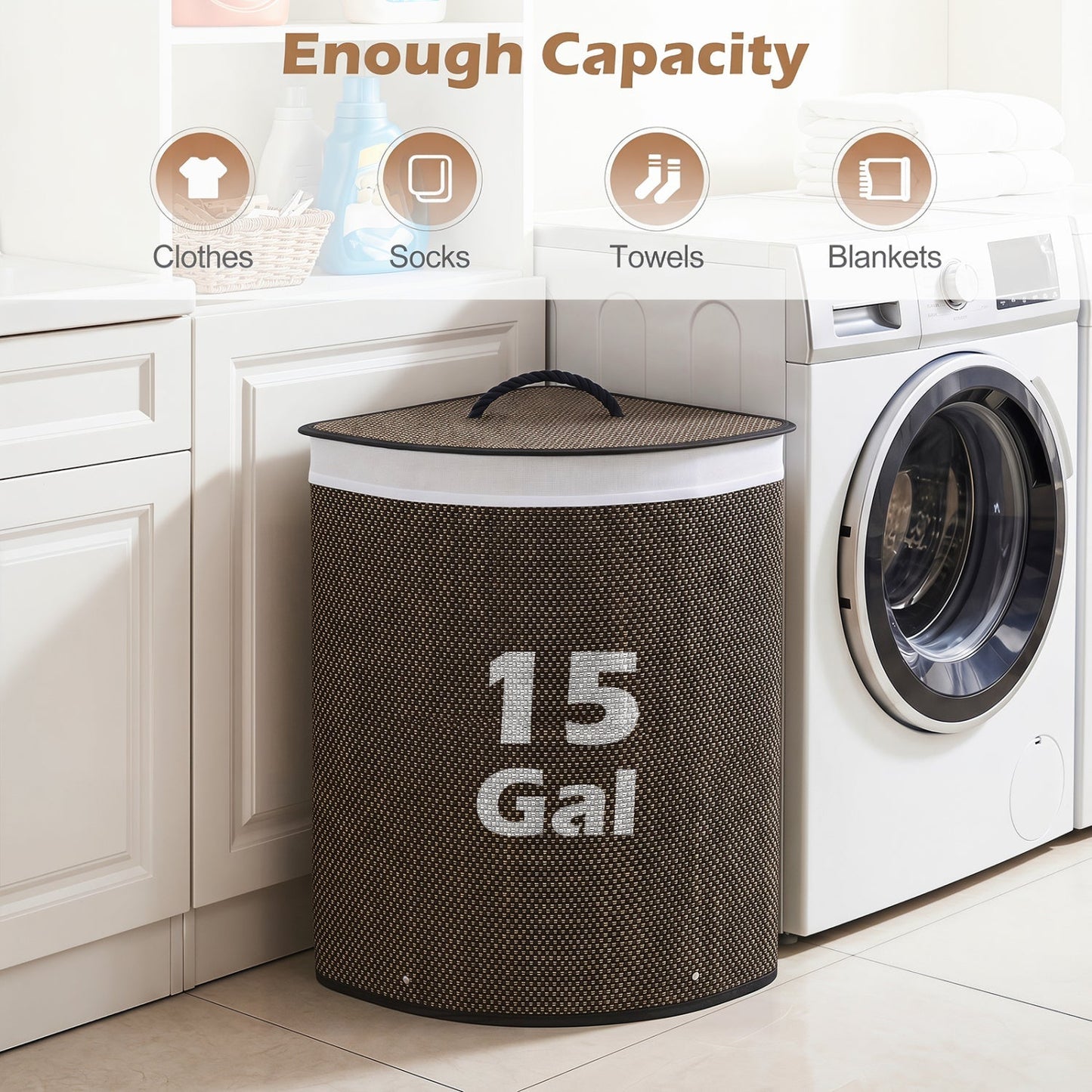 15 Gallon Bamboo Laundry Hamper with Removable Liner