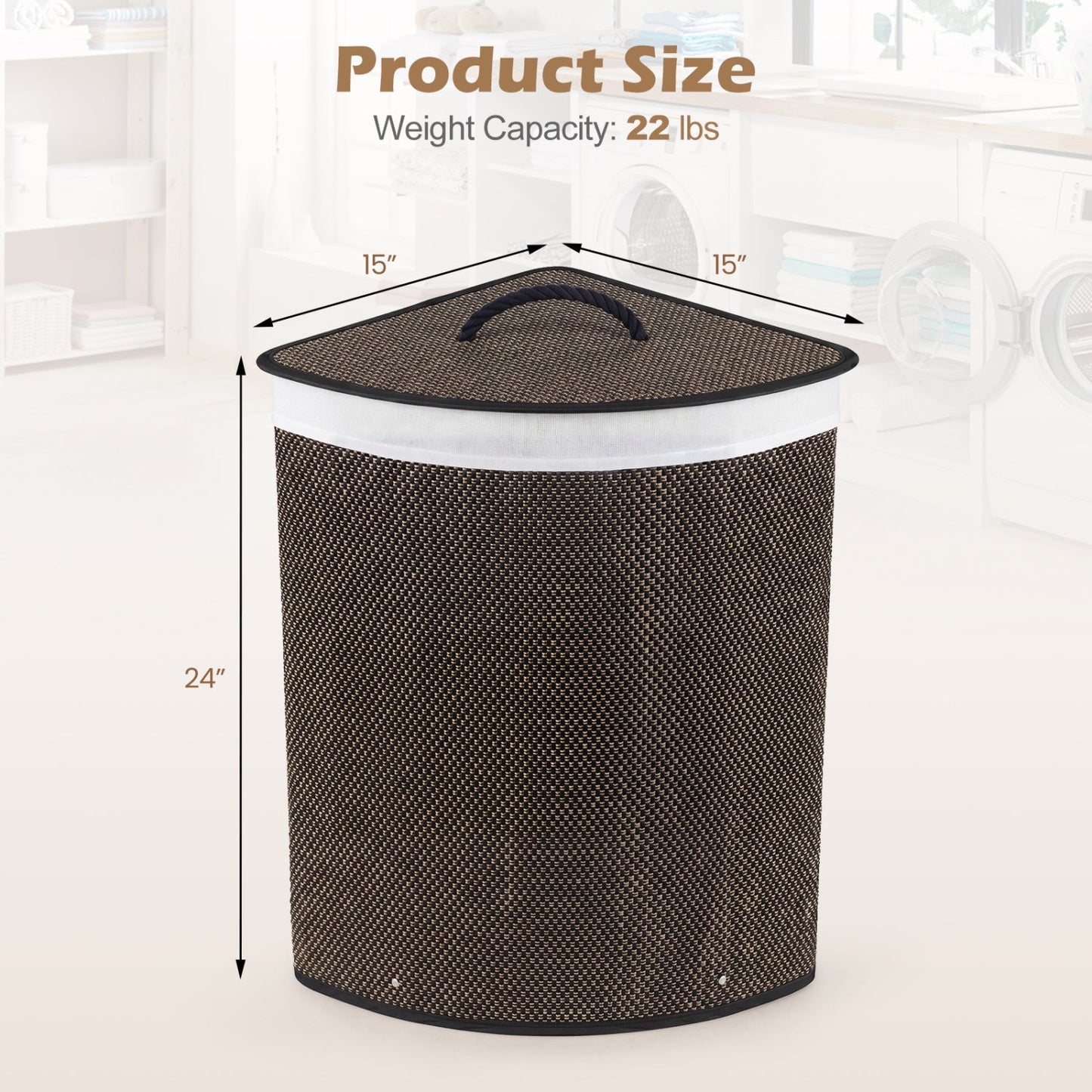 15 Gallon Bamboo Laundry Hamper with Removable Liner