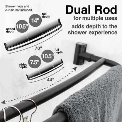 44 in. to 70 in. Double Curved Shower Rod (Matte Black Finish)