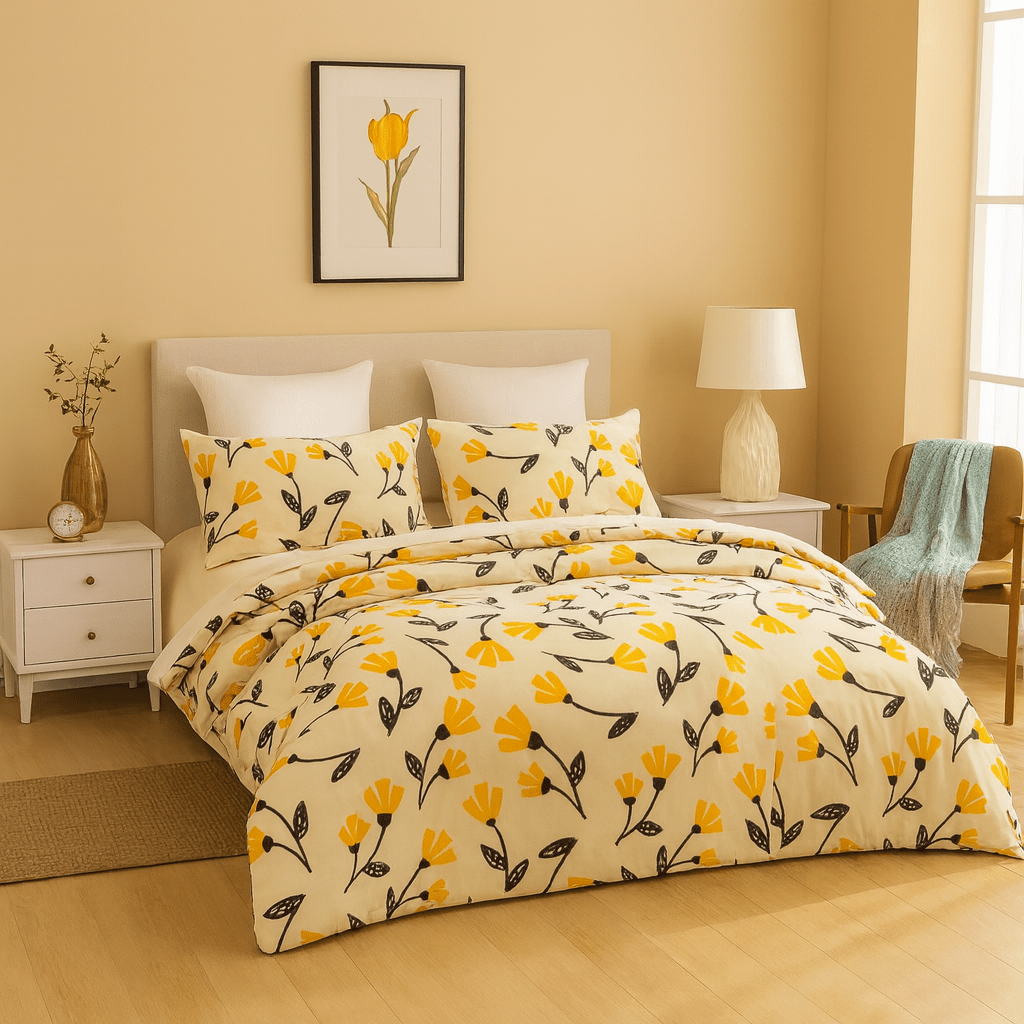 DaDa Bedding Yellow Fleur Floral Duvet Cover Set