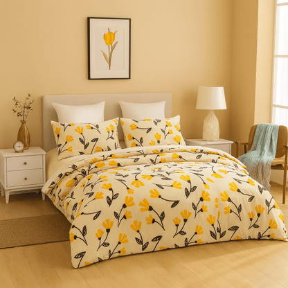 DaDa Bedding Yellow Fleur Floral Duvet Cover Set