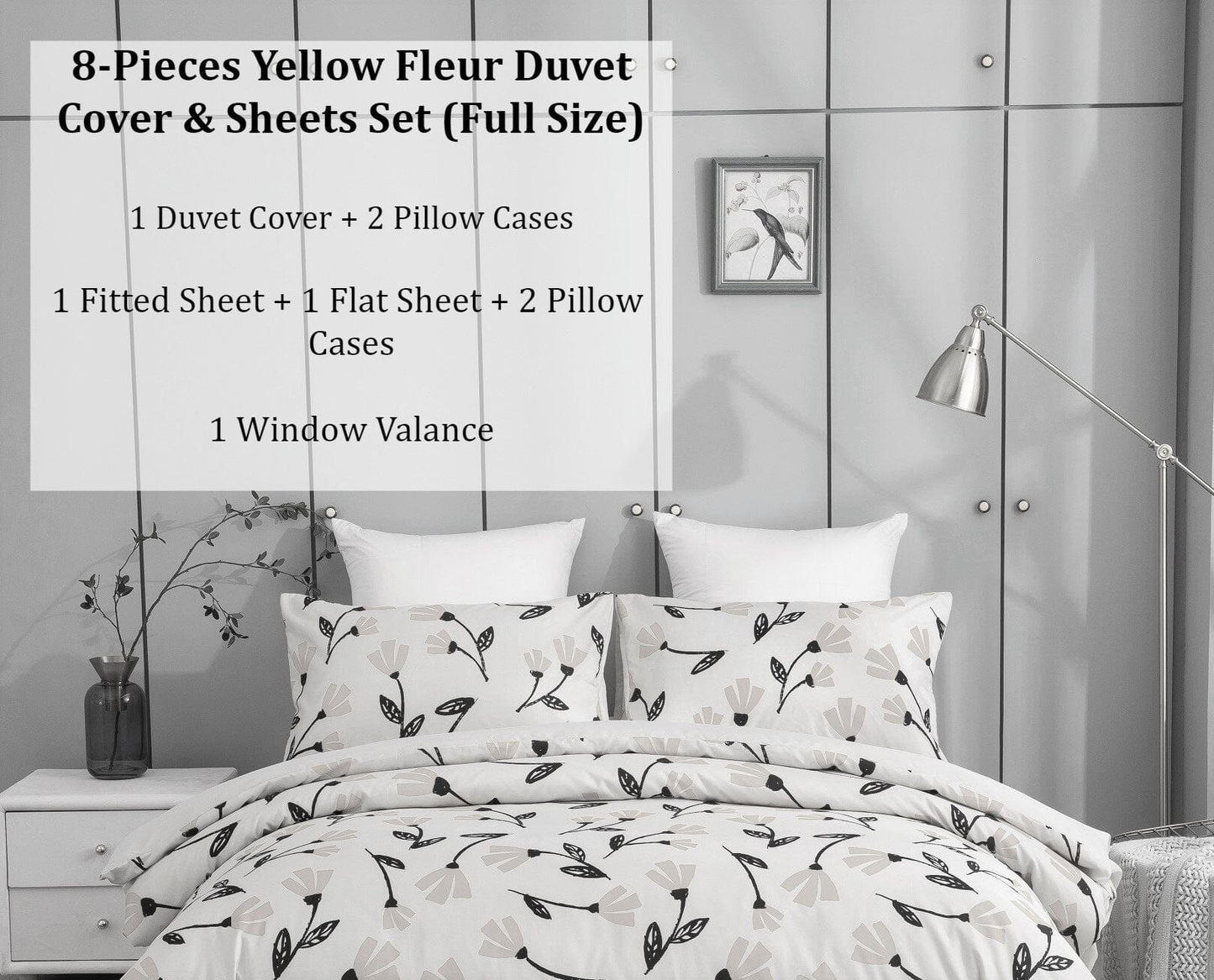 DaDa Bedding Yellow Fleur Duvet Cover, Sheets & Valance Set