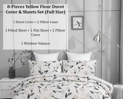 DaDa Bedding Yellow Fleur Duvet Cover, Sheets & Valance Set