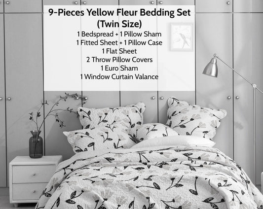 DaDa Bedding Yellow Fleur Floral Bed in a Bag Set - Ivory Botanical